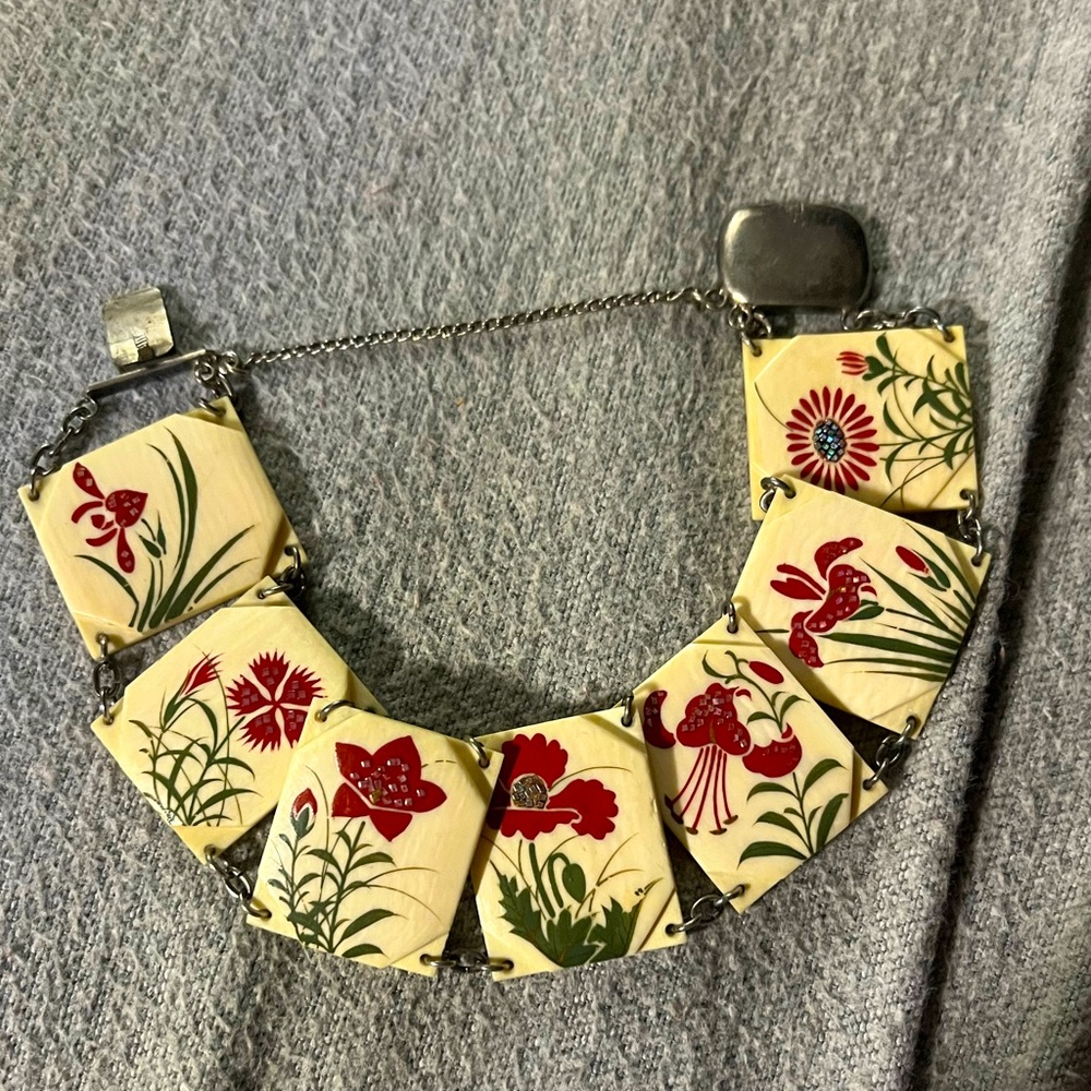 vintage marked silver and bone asian style bracelet